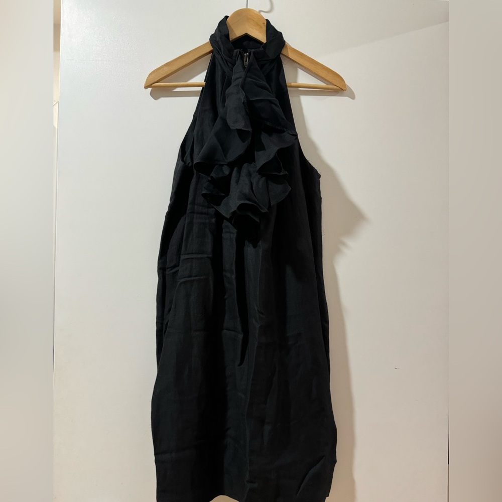 Club Monaco Ruffle Dress Women's Viscose-Blend Black Size 8 High neck jabot - Picture 2 of 9